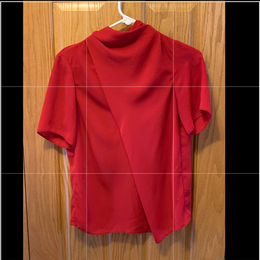 Red mock neck blouse